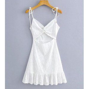 Women's twist-front cut-out lace embroidered eyelet mini dress